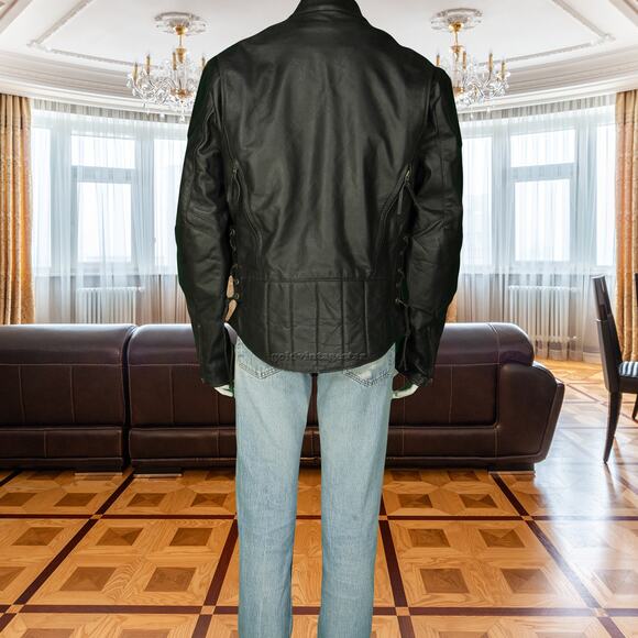 Himalaya Motor Bikewear Black Motorcycle Biker Vented Heavy Leather Jacket XL - Picture 7 of 12